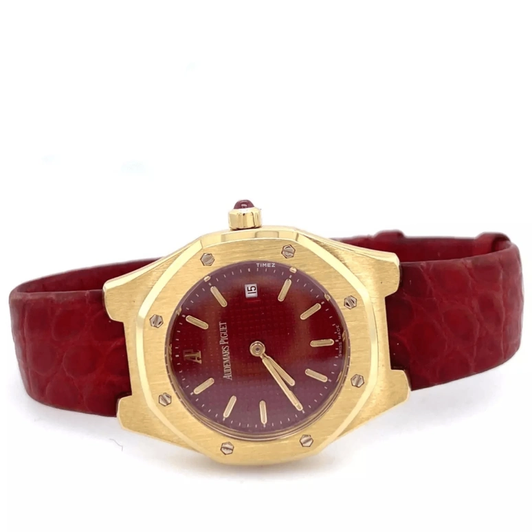 Audemars Piguet,Royal Oak 28mm,28mm,Yellow Gold,Red,Quartz,Day,Sapphire,77151BA Red
