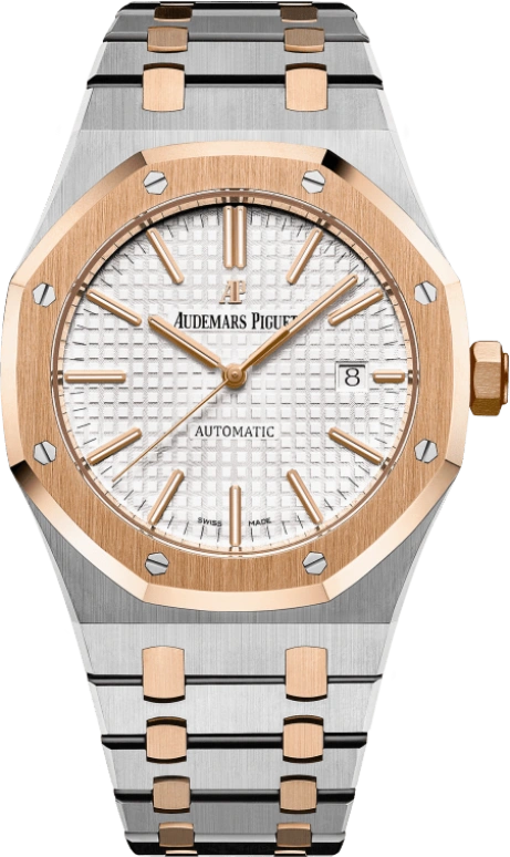 Audemars Piguet,Royal Oak 41mm,41mm,Rose Gold,Stainless Steel,Silver,White,Automatic,Day,60hours,15400SR,15400SR.OO.1220SR.01
