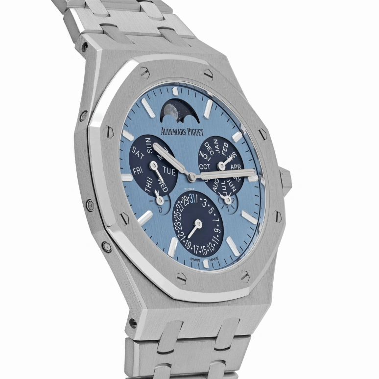 Audemars Piguet,Royal Oak 41mm,41mm,White Gold,Blue,Automatic,Moonphase,Perpetual Calendar,Leap Year,Month,40hours,In-house Caliber,26586BC,26586BC.OO.1240.BC.99