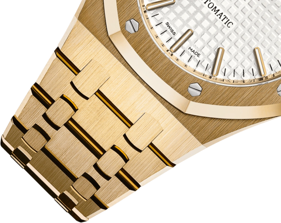 Audemars Piguet,Royal Oak 37mm,37mm,Yellow Gold,Silver,White,Silver White,Automatic,Day,60hours,15450BA,15450BA.OO.1256BA.01