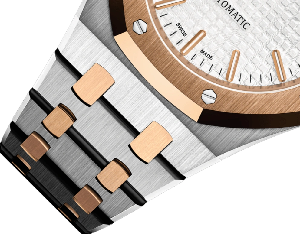 Audemars Piguet,Royal Oak 37mm,37mm,Rose Gold,Stainless Steel,Silver,White,Automatic,Day,60hours,15450SR,15450SR.OO.1256SR.01