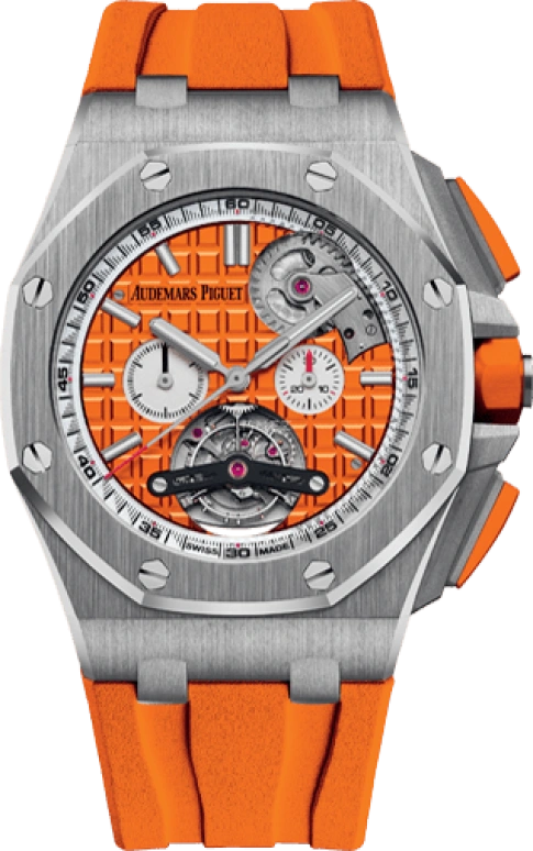 Audemars Piguet,Royal Oak Offshore 44mm,44mm,Stainless Steel,Orange,Automatic,Chronograph,Tourbillon,26540ST,26540ST.OO.A070CA.01