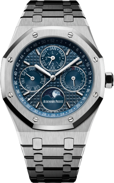 Audemars Piguet,Royal Oak 41mm,41mm,Stainless Steel,Blue,Automatic,Moonphase,Perpetual Calendar,Month,Date,40hours,In-house Caliber,26574ST,26574ST.OO.1220ST.02