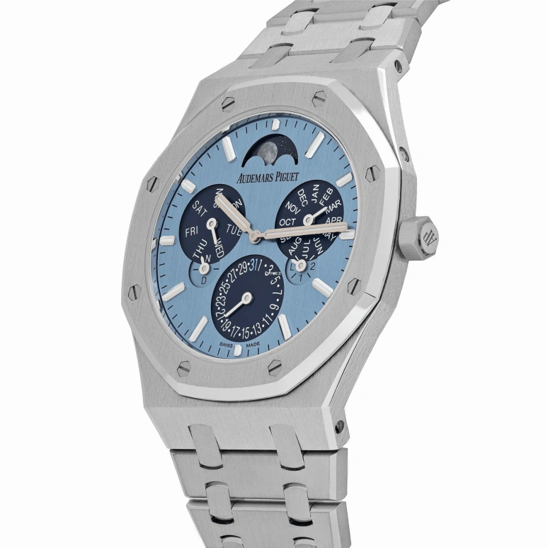 Audemars Piguet,Royal Oak 41mm,41mm,White Gold,Blue,Automatic,Moonphase,Perpetual Calendar,Leap Year,Month,40hours,In-house Caliber,26586BC,26586BC.OO.1240.BC.99