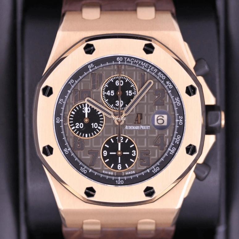 Audemars Piguet,Royal Oak Offshore 42mm,42mm,Rose Gold,Brown,Automatic,Chronograph,Day,26192OR,26192OR.D0801CR.01