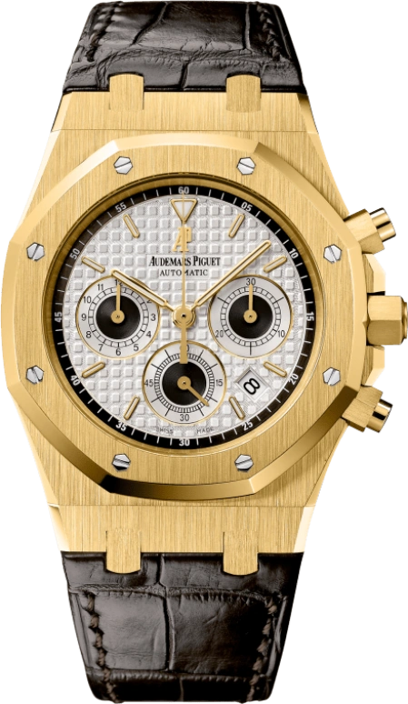 Audemars Piguet,Royal Oak 39mm,39mm,Yellow Gold,Silver,White,Black,Automatic,Chronograph,Day,26022BA,26022BA.OO.D098CR.01