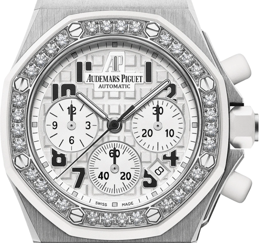 Audemars Piguet,Royal Oak Offshore 37mm,37mm,Rubber,Stainless Steel,White,Silver,Automatic,Chronograph,Day,26048SK,26048SK.ZZ.D010CA.01