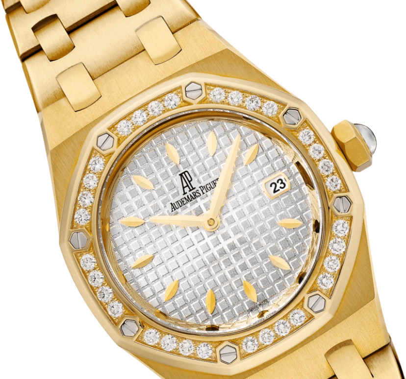 Audemars Piguet,Royal Oak 33mm,33mm,Yellow Gold,Silver,White,Quartz,Day,In-house Caliber,67601BA,67601BA.ZZ.1230BA.01