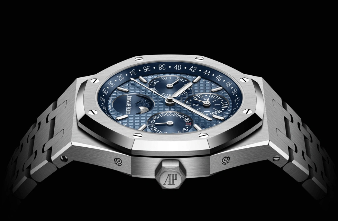 Audemars Piguet,Royal Oak 41mm,41mm,Stainless Steel,Blue,Automatic,Moonphase,Perpetual Calendar,Leap Year,Month,40hours,In-house Caliber,26574ST,26574ST.OO.1220ST.03
