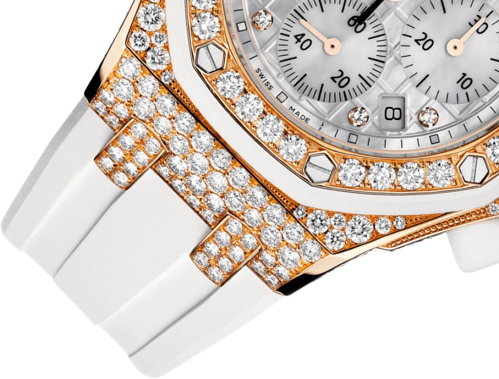 Audemars Piguet,Royal Oak Offshore 37mm,37mm,Pink Gold,Rubber,Silver,White,Automatic,Chronograph,Day,26092OK,26092OK.ZZ.D010CA.01
