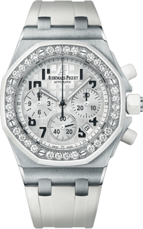 Audemars Piguet,Royal Oak Offshore 37mm,37mm,Rubber,Stainless Steel,White,Silver,Automatic,Chronograph,Day,26048SK,26048SK.ZZ.D010CA.01