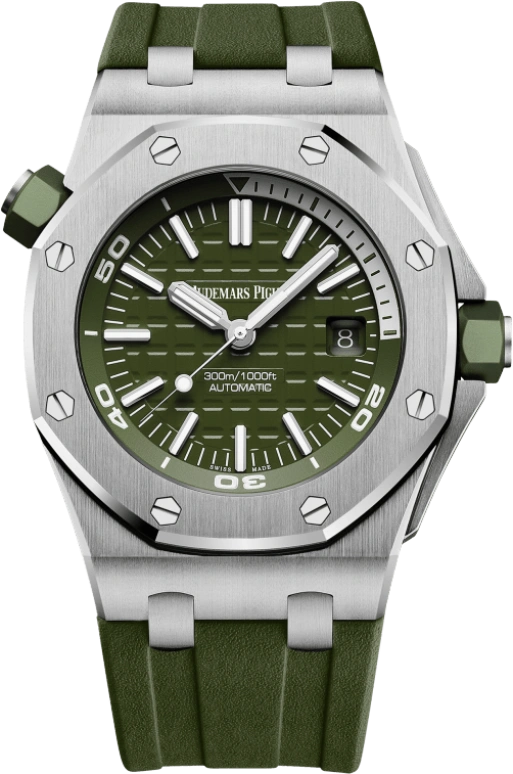 Audemars Piguet,Royal Oak Offshore 42mm,42mm,Stainless Steel,Green,Automatic,Day,60hours,15710ST,15710ST.OO.A052CA.01