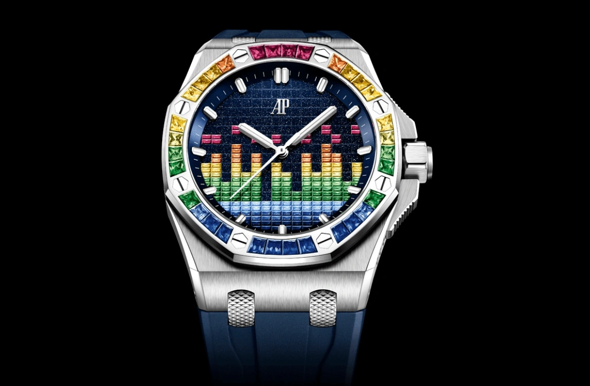 Audemars Piguet,Royal Oak Offshore 43mm,43mm,White Gold,Multi-Color,Orange,Blue,Green,Automatic,70hours,In-house Caliber,Anton Zaslavski,John Mayer,Zedd,15601BC,15601BC.YY.D343CA.01