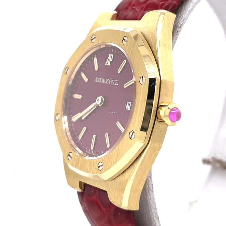 Audemars Piguet,Royal Oak 28mm,28mm,Yellow Gold,Red,Quartz,Day,Sapphire,77151BA Red