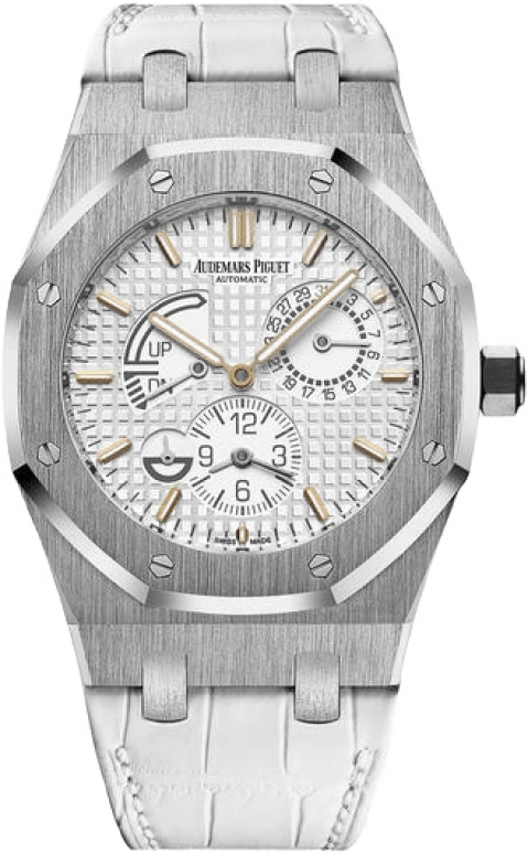 Audemars Piguet,Royal Oak 39mm,39mm,Stainless Steel,White,Silver,Automatic,Day,Power Reserve Indicator,Dule Time,Day / Night Indication,38hours,In-house Caliber,26124ST,26124ST.OO.D011CR.01