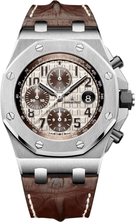 Audemars Piguet,Royal Oak Offshore 42mm,42mm,Ceramic,Stainless Steel,Beige,Automatic,Chronograph,Day,26470ST,26470ST.OO.A801CR.01
