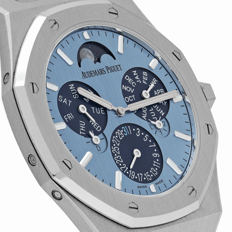 Audemars Piguet,Royal Oak 41mm,41mm,White Gold,Blue,Automatic,Moonphase,Perpetual Calendar,Leap Year,Month,40hours,In-house Caliber,26586BC,26586BC.OO.1240.BC.99