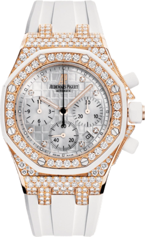 Audemars Piguet,Royal Oak Offshore 37mm,37mm,Pink Gold,Rubber,Silver,White,Automatic,Chronograph,Day,26092OK,26092OK.ZZ.D010CA.01