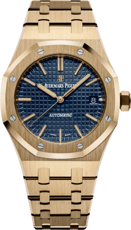 Audemars Piguet,Royal Oak 37mm,37mm,Yellow Gold,Blue,Automatic,Day,60hours,15450BA,15450BA.OO.1256BA.02