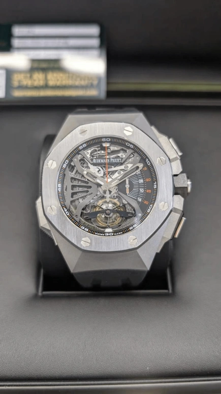Audemars Piguet,Royal Oak Concept 44mm,44mm,Stainless Steel,Black,Skeleton,Handwound,Chronograph,Tourbillon,Minute Repeater,26577ST,26577ST.OO.D002CA.01
