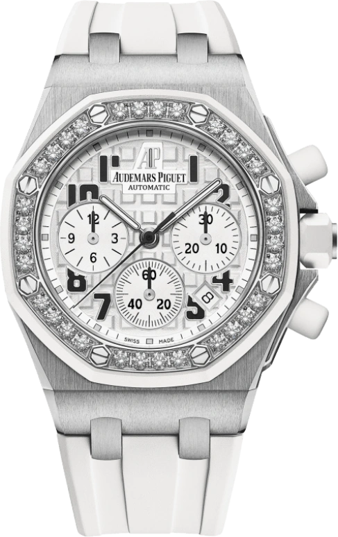 Audemars Piguet,Royal Oak Offshore 37mm,37mm,Rubber,Stainless Steel,White,Silver,Automatic,Chronograph,Day,26048SK,26048SK.ZZ.D010CA.01