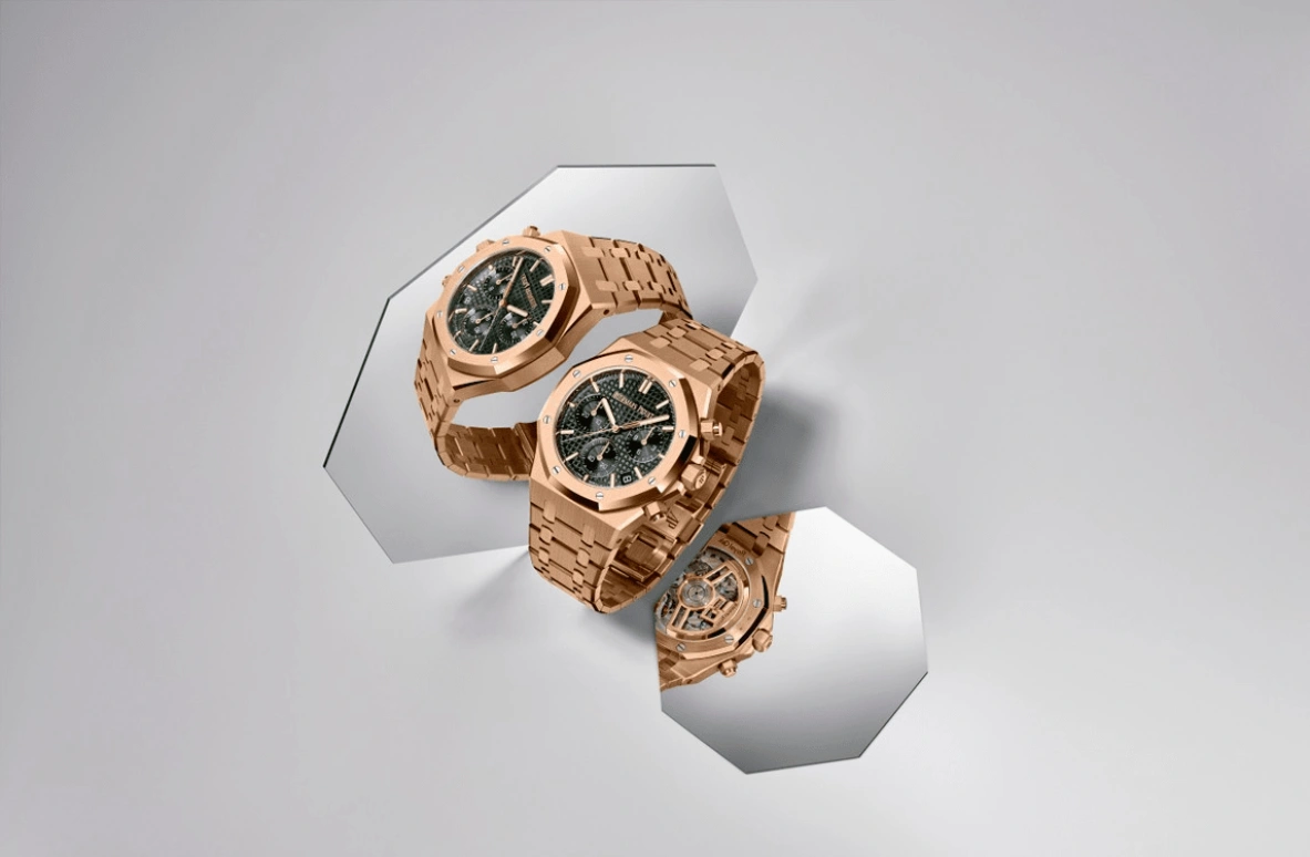 Audemars Piguet,Royal Oak 41mm,41mm,Pink Gold,Green,Automatic,Chronograph,Day,26240OR,26240OR.OO.1320OR.04 50th