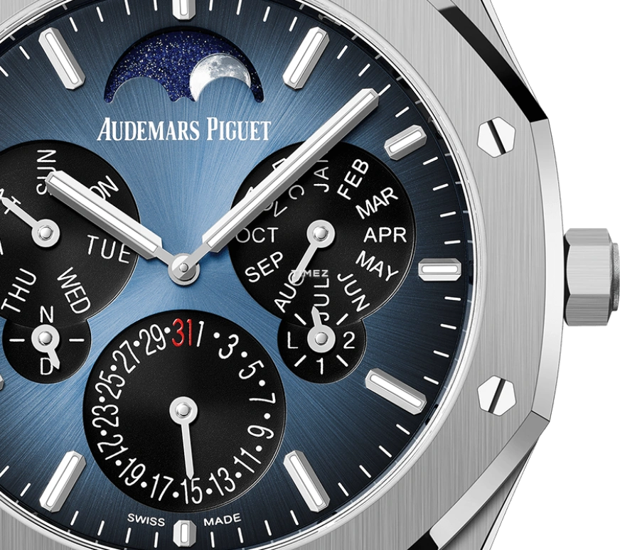 Audemars Piguet,Royal Oak 41mm,41mm,Titanium,Blue,Automatic,Moonphase,Perpetual Calendar,Leap Year,Month,40hours,In-house Caliber,26586TI,26586TI.OO.1240TI.01