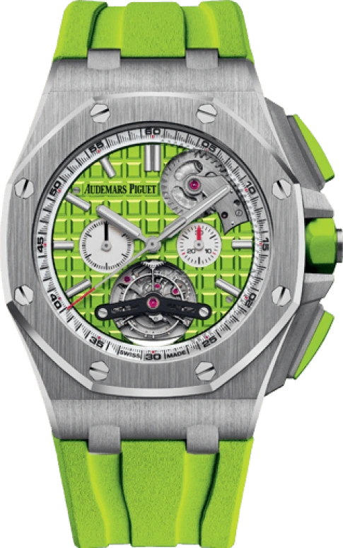Audemars Piguet,Royal Oak Offshore 44mm,44mm,Stainless Steel,Green,Automatic,Chronograph,Tourbillon,26540ST,26540ST.OO.A038CA.01