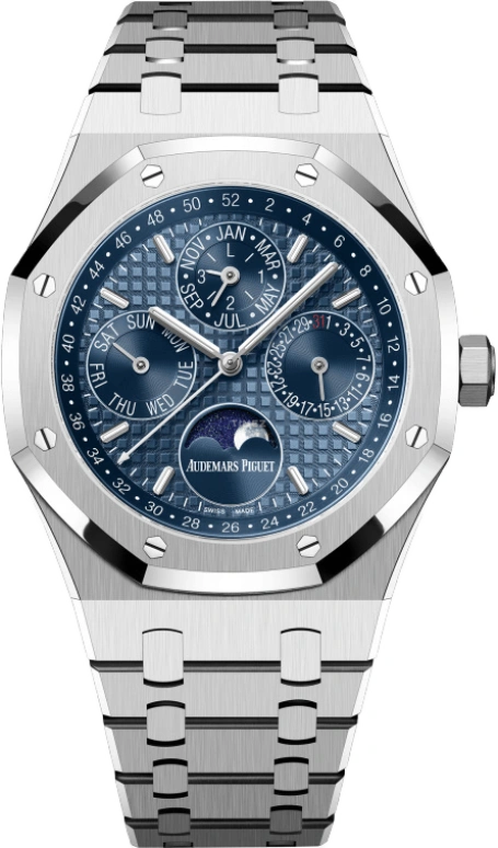 Audemars Piguet,Royal Oak 41mm,41mm,Stainless Steel,Blue,Automatic,Moonphase,Perpetual Calendar,Leap Year,Month,40hours,In-house Caliber,26574ST,26574ST.OO.1220ST.03