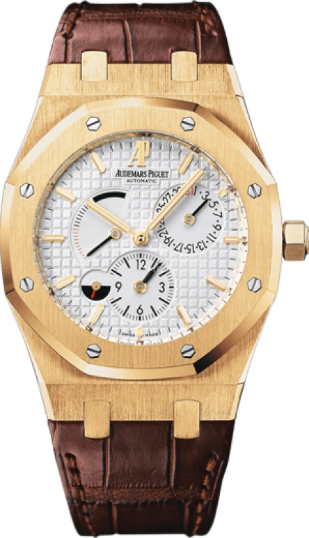 Audemars Piguet,Royal Oak 39mm,39mm,Yellow Gold,Silver,White,Silver White,Automatic,Day,Power Reserve Indicator,Dule Time,Day / Night Indication,38hours,In-house Caliber,26120BA,26120BA.OO.D088CR.01