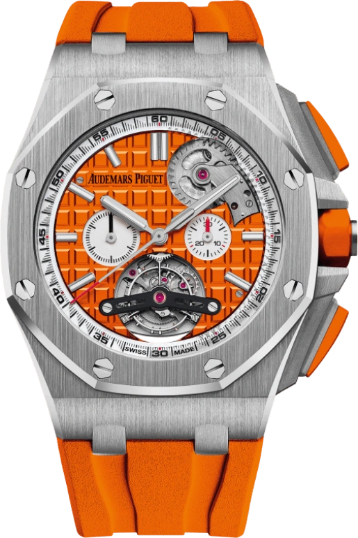 Audemars Piguet,Royal Oak Offshore 44mm,44mm,Stainless Steel,Orange,Automatic,Chronograph,Tourbillon,26540ST,26540ST.OO.A070CA.01