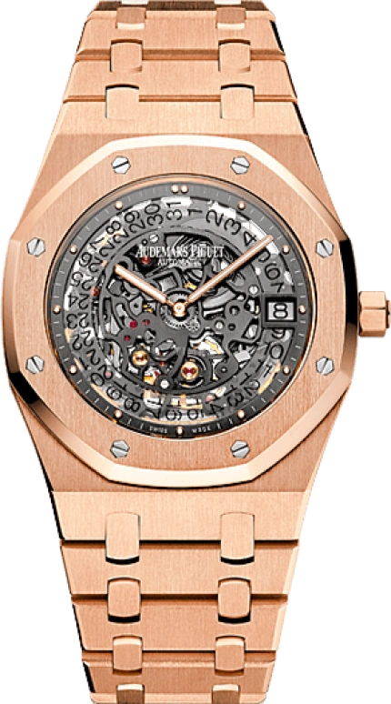 Audemars Piguet,Royal Oak 39mm,39mm,Rose Gold,Skeleton,Stone Gray,Automatic,Day,40hours,15204OR,15204OR.OO.1240OR.01