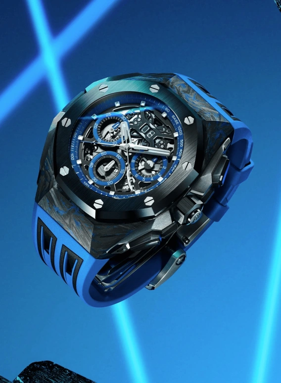 Audemars Piguet,Royal Oak Concept 43mm,43mm,Forged Carbon,Black,Blue,Skeleton,Automatic,Chronograph,Dule Time,Rattrapante,Big Date,70hours,In-house Caliber,26650FO,26650FO.OO.D353CA.01