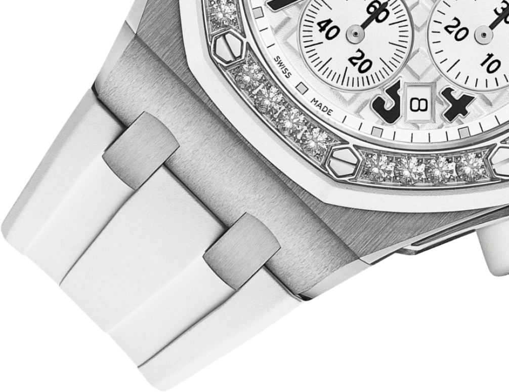 Audemars Piguet,Royal Oak Offshore 37mm,37mm,Rubber,Stainless Steel,White,Silver,Automatic,Chronograph,Day,26048SK,26048SK.ZZ.D010CA.01