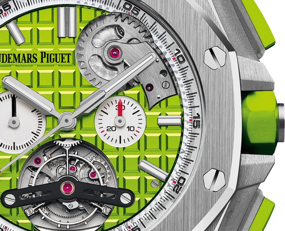 Audemars Piguet,Royal Oak Offshore 44mm,44mm,Stainless Steel,Green,Automatic,Chronograph,Tourbillon,26540ST,26540ST.OO.A038CA.01