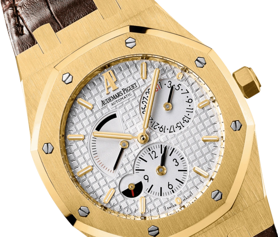 Audemars Piguet,Royal Oak 39mm,39mm,Yellow Gold,Silver,White,Silver White,Automatic,Day,Power Reserve Indicator,Dule Time,Day / Night Indication,38hours,In-house Caliber,26120BA,26120BA.OO.D088CR.01