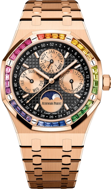 Audemars Piguet,Royal Oak 41mm,41mm,Rose Gold,Black,Automatic,Moonphase,Perpetual Calendar,Leap Year,Month,40hours,In-house Caliber,26614OR,26614OR.YY.1220OR.01