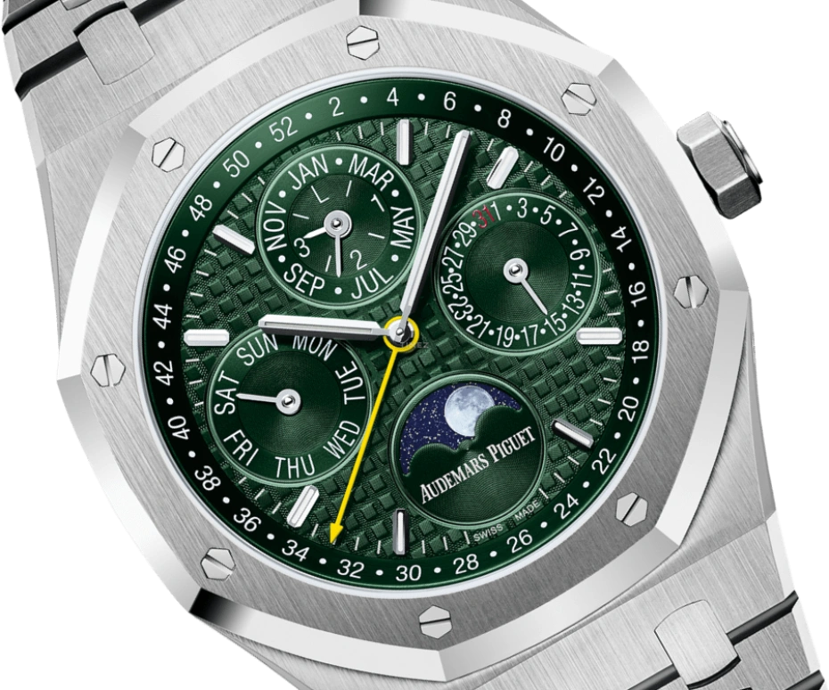 Audemars Piguet,Royal Oak 41mm,41mm,Stainless Steel,Green,Automatic,Moonphase,Perpetual Calendar,Leap Year,Month,40hours,In-house Caliber,26606ST,26606ST.OO.1220ST.01
