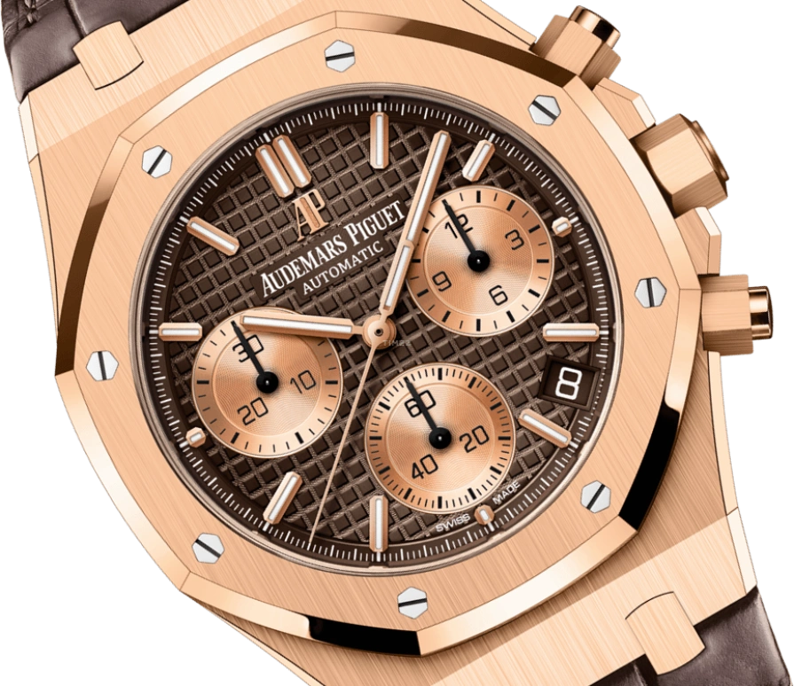 Audemars Piguet,Royal Oak 41mm,41mm,Rose Gold,Rose Gold,Coffee,Brown,Automatic,Chronograph,Day,26239OR,26239OR.OO.D821CR.01