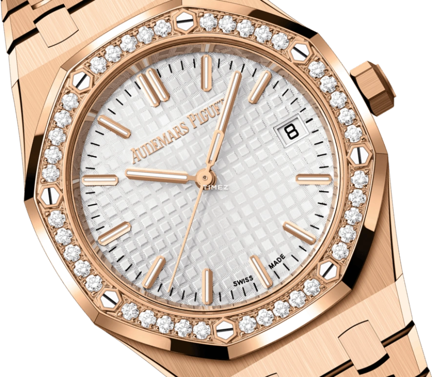 Audemars Piguet,Royal Oak 34mm,34mm,Rose Gold,Silver,White,Automatic,Day,50hours,77451OR,77451OR.ZZ.1361OR.03