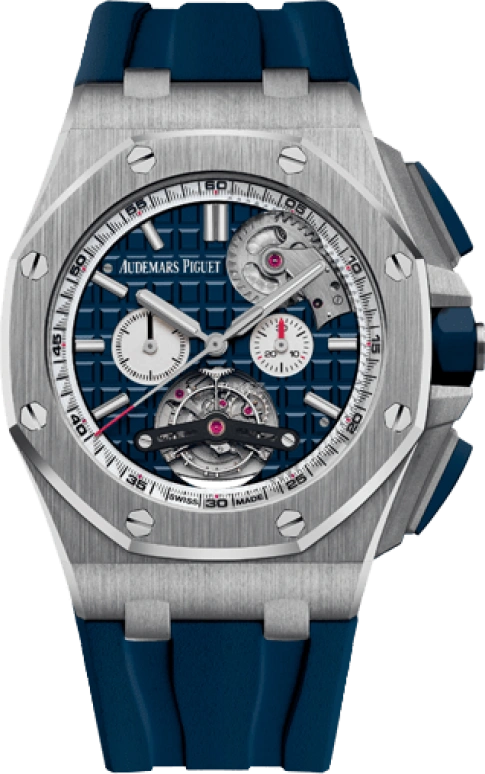 Audemars Piguet,Royal Oak Offshore 44mm,44mm,Stainless Steel,Blue,Automatic,Chronograph,Tourbillon,26540ST,26540ST.OO.A027CA.01