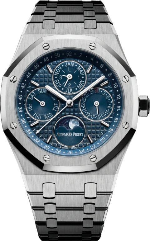 Audemars Piguet,Royal Oak 41mm,41mm,Stainless Steel,Blue,Automatic,Moonphase,Perpetual Calendar,Month,Date,40hours,In-house Caliber,26574ST,26574ST.OO.1220ST.02