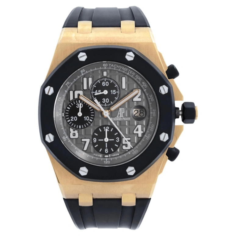 Audemars Piguet,Royal Oak Offshore 42mm,42mm,Pink Gold,Rubber,Grey,Black,Automatic,Chronograph,Day,25940OK,25940OK.OO.D002CA.01
