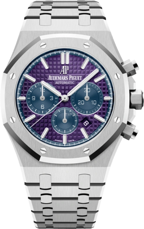 Audemars Piguet,Royal Oak 41mm,41mm,Platinum,Purple Red,Blue,Purple,Automatic,Chronograph,Day,26338PT,26338PT.OO.1220PT.01