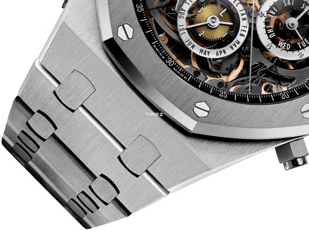 Audemars Piguet,Royal Oak 44mm,44mm,Stainless Steel,Transparent,Skeleton,Automatic,Chronograph,Perpetual Calendar,Leap Year,Month,45hours,In-house Caliber,26341ST,26341ST.OO.1105ST.01