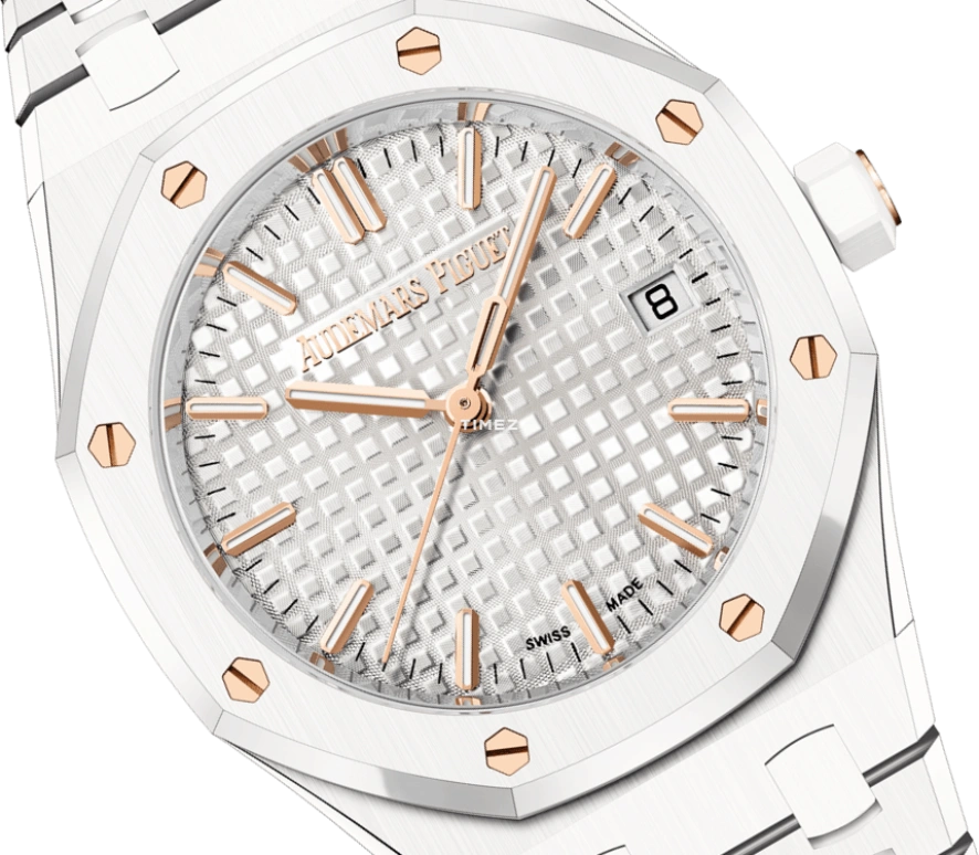 Audemars Piguet,Royal Oak 34mm,34mm,Ceramic,White,Silver,Automatic,Day,50hours,Bukayo Saka,77350CB,77350CB.OO.1266CB.01