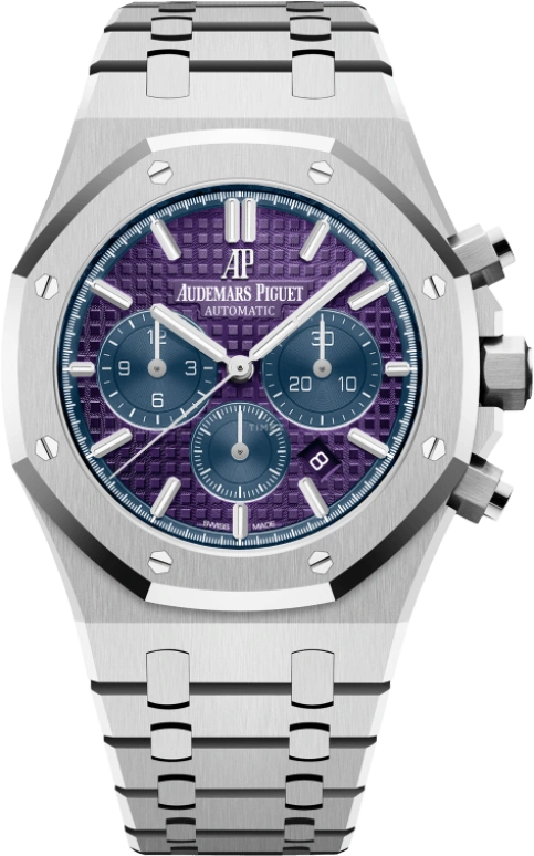 Audemars Piguet,Royal Oak 41mm,41mm,Platinum,Purple Red,Blue,Purple,Automatic,Chronograph,Day,26338PT,26338PT.OO.1220PT.01
