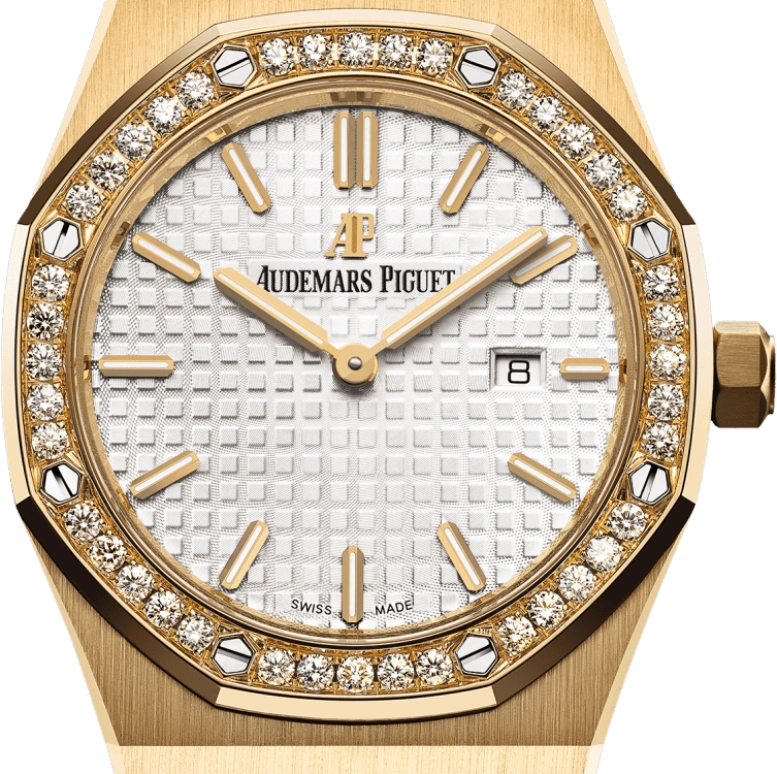 Audemars Piguet,Royal Oak 33mm,33mm,Yellow Gold,Silver,White,Quartz,Day,In-house Caliber,67651BA,67651BA.ZZ.1261BA.01