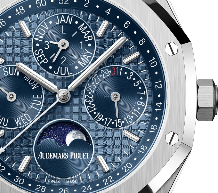 Audemars Piguet,Royal Oak 41mm,41mm,Stainless Steel,Blue,Automatic,Moonphase,Perpetual Calendar,Leap Year,Month,40hours,In-house Caliber,26574ST,26574ST.OO.1220ST.03