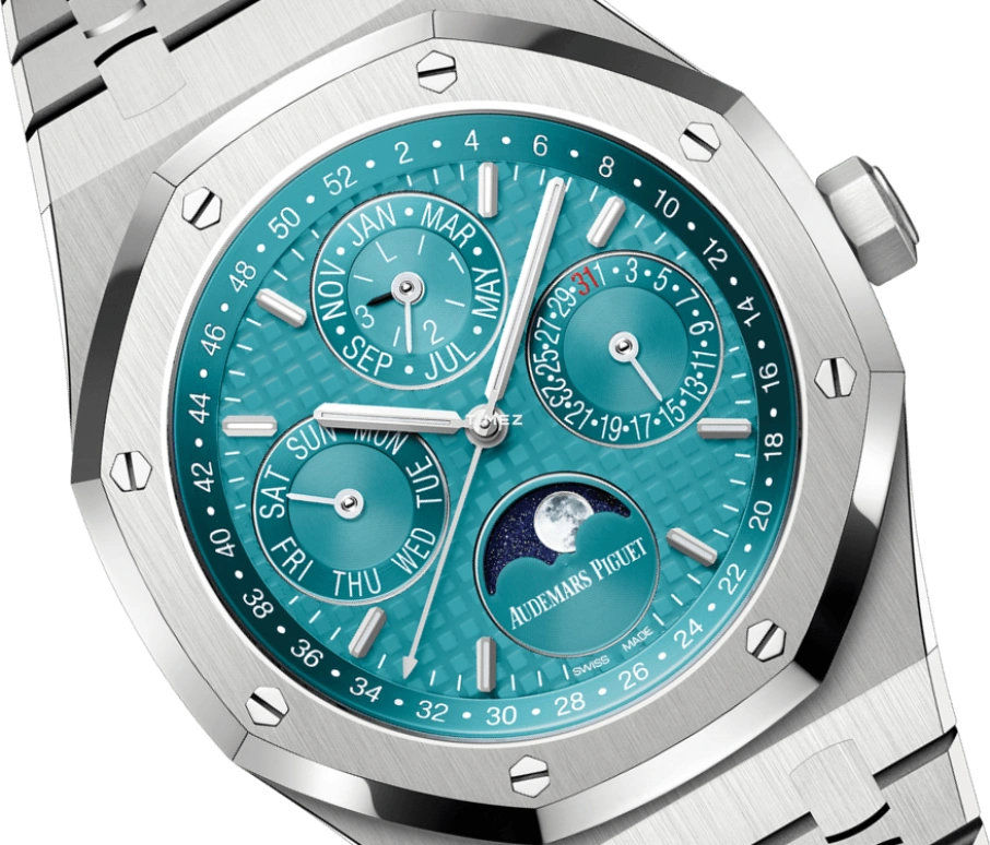 Audemars Piguet,Royal Oak 41mm,41mm,Stainless Steel,Turquoise,Automatic,Moonphase,Perpetual Calendar,Leap Year,Month,40hours,In-house Caliber,26613ST,26613ST.OO.1220ST.01